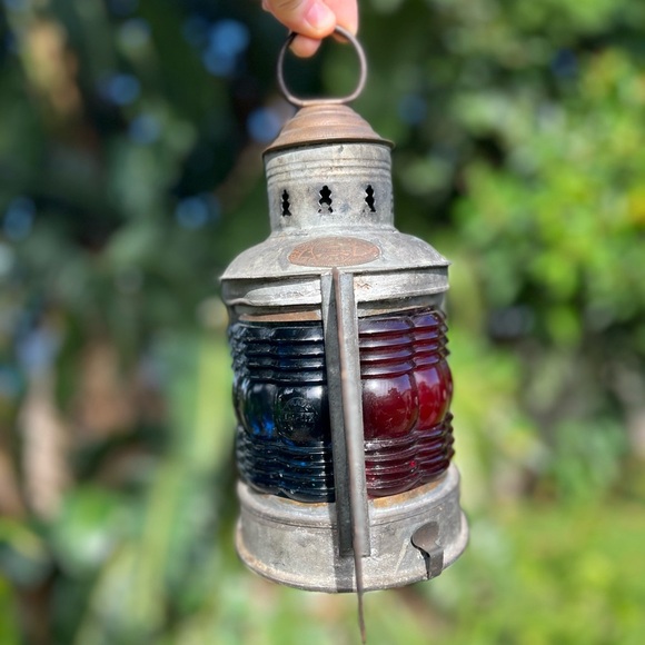 Antique 1913 Perko Triplex Nautical Lantern Glass Ship Lamp Maritime Light - Picture 12 of 14